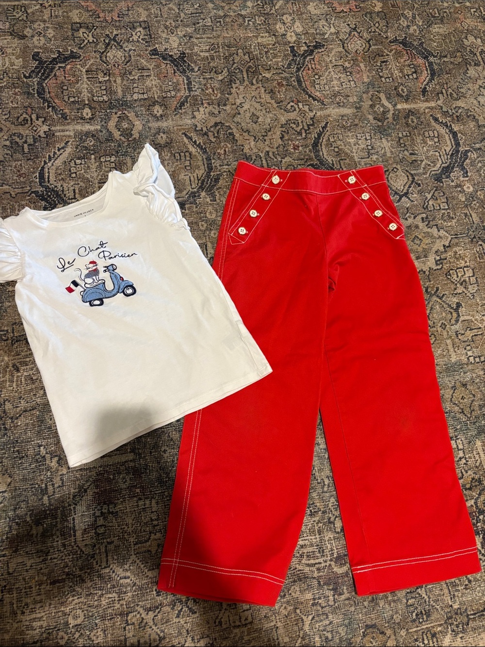 Janie and Jack White Ruffle Sleeve Tee with Red Sailor Pants